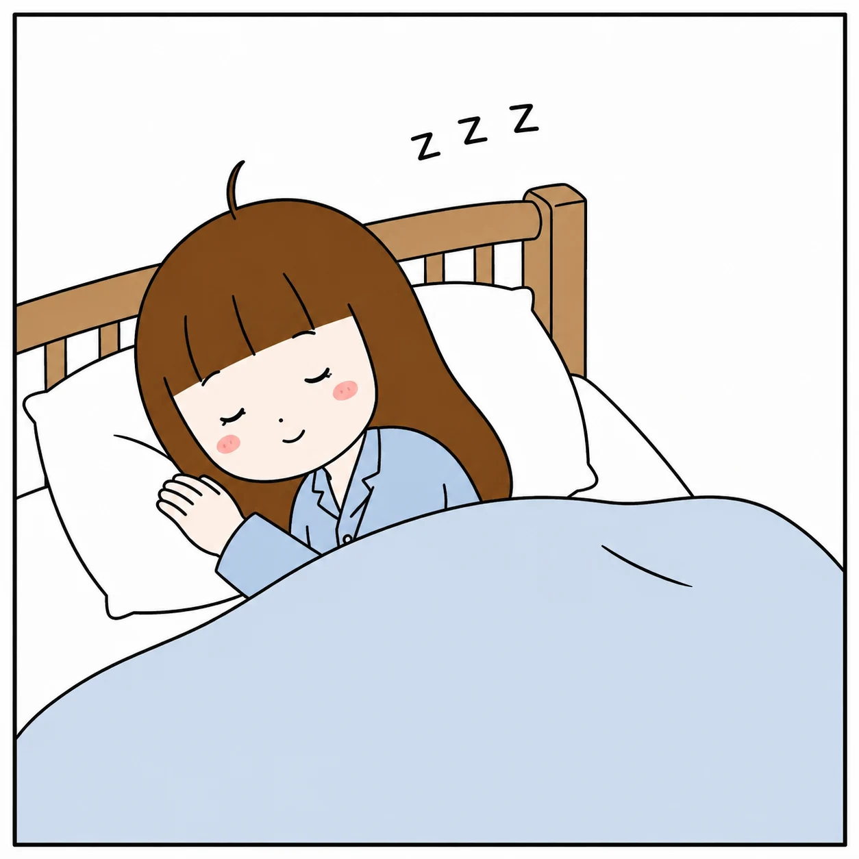ベッドでぐっすり眠っている女性のイラスト
