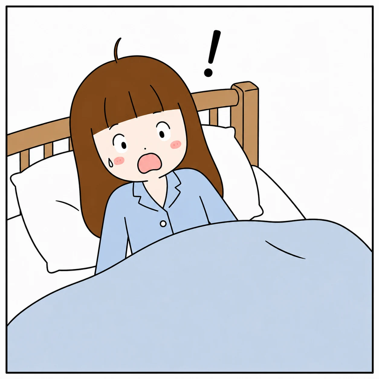 蛇の夢から目が覚めてベッドで飛び起きる女性のイラスト